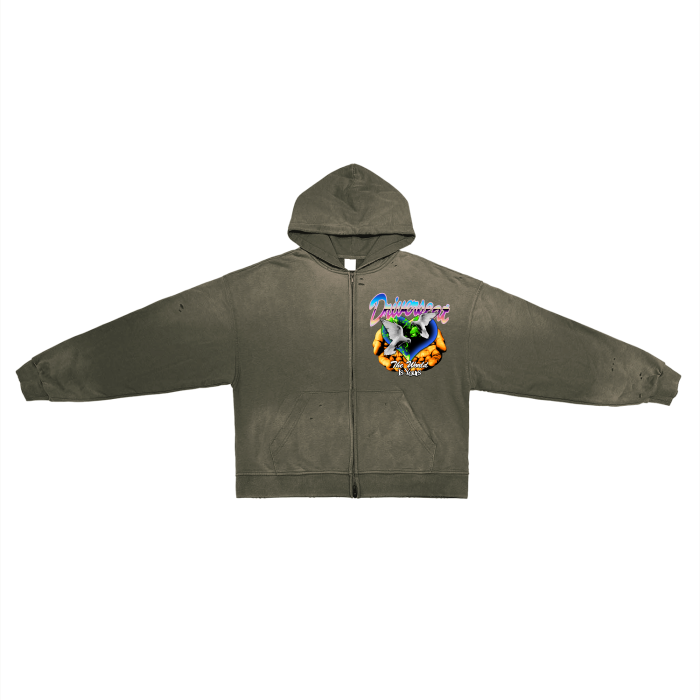 Who's World Hand-Frayed Washed Zip Hoodie